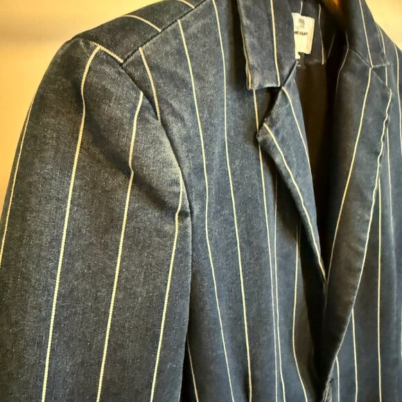 Current Elliott Blue Indigo Denim White Stripe Blazer 1 - Picture 9 of 12